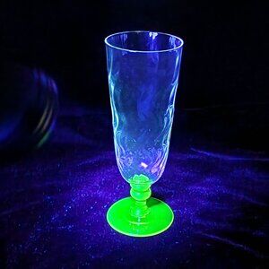 Vintage Uranium Glass Champagne Flute With Amber Stem  Elegant Twisted Pattern